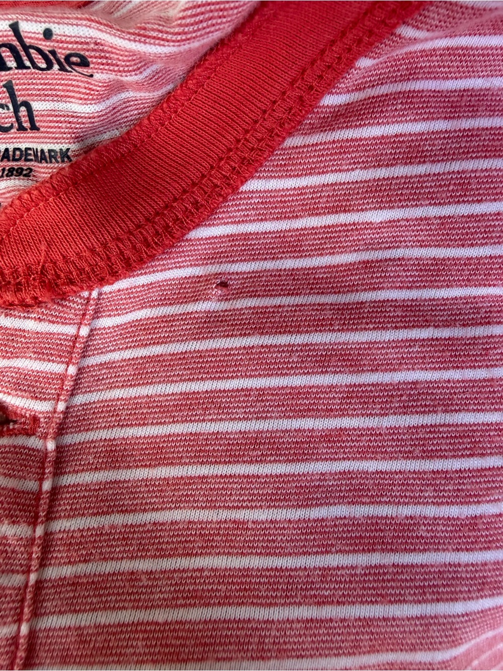 Abercrombie & Fitch Men’s Coral and White Striped Crew Neck Tee